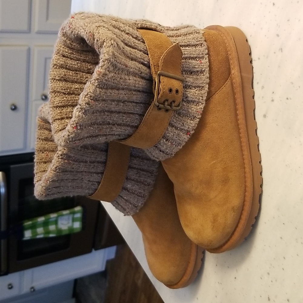 UGG sweater buckle boots on